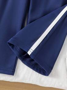SHEIN Genkimix Kids Young Girls Cute Bow Print White Side Stripe Decor Comfortable Fashionable Casual Long Sweatpants, Autumn/Winter - Blue - View 4