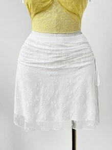 Sweetra Váy mini xếp ly ren thời trang cỡ lớn dành cho nữ, mùa hè - trắng - Xem 5