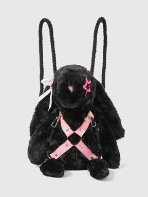 Grunge Punk Black Rabbit Shaped Cartoon Cute & Creative Fashion Backpack For Women