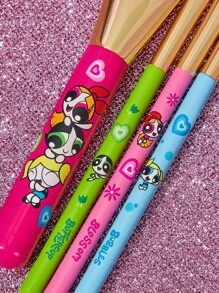 THE POWERPUFF GIRLS X SHEIN 4pcs Blossom, Bubbles, Buttercup Pattern Makeup Brush Set, Including Powder Brush + Eyeshadow Brush + Large Eyeshadow Brush + Detail Eyeshadow Brush, Soft Bristles With Strong Powder Pickup And Blending Ability, Suitable For Beginners To Create Exquisite Makeup, Buttercup, Bubbles, Blossom, Heart, Friendship,Y2K - Multicolor - View 5