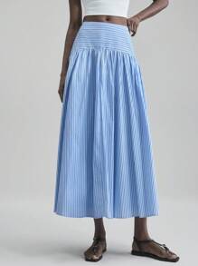 Ontre 2025 Autumn/Winter Women's Striped Pleated A-Line Skirt, Casual Versatile Graduation, Travel, Music Festival Elegant Skirt, Beach Holiday, 2026 Spring/Summer, Valentine's Day, Christmas, Thanksgiving, Fashionable Versatile Women's Skirt