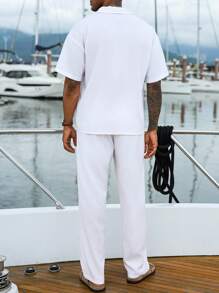 Manfinity Homme 纯白色商务套装，常规下摆和口袋细节，适合职业风格男士巡航装游艇装男士夏季度假装，Old Money - 白色 - 查看 2