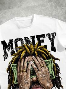 Manfinity ZONE917 Bộ áo phông và quần short in họa tiết kẻ sọc Hipster Money Character phong cách đường phố - Nhiều màu - Xem 2