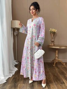 Yasmyna 浪漫花卉蕾丝拼接宽松时尚女式连衣裙 - 彩色 - 查看 4