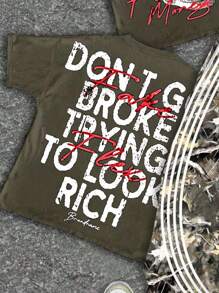 SHEIN 青少年男孩休闲简约时尚经典肖像和树叶树枝印花短袖圆领 T 恤和喇叭裤 2 件套，适合夏季