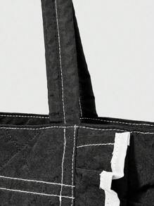 ROMWE Kawaii 女士时尚百搭荷叶边托特包 - 黑色 - 查看 5