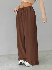 SHEIN Tall 柔软白色针织家居宽松裤，宽松裤 - 棕色 - 查看 5