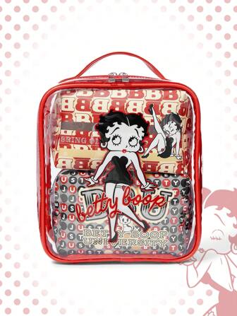 Betty Boop | ROMWE 3 Pieces Cute Fashion Portable Cartoon Pattern Large Capacity Cosmetic Bag Set
