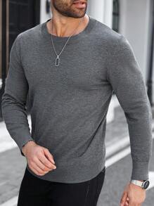 Manfinity Homme Plus Size Men's Solid Color Crew Neck Long Sleeve Casual Pullover Sweater Men Long Sleeve Sweater Men Gray Sweater , Fall Winter