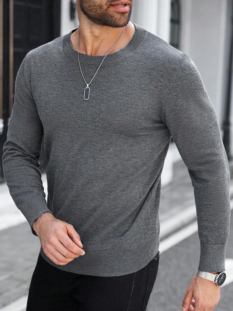 Manfinity Homme Plus Size Men's Solid Color Crew Neck Long Sleeve Casual Pullover Sweater Men Long Sleeve Sweater Men Gray Sweater , Fall Winter