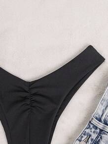 Swim Basics Bottom de bikini simple fruncido - Negro - Ver 5