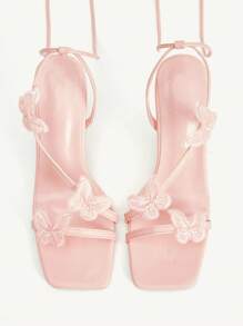 CUCCOO CHICEST 女士优雅蝴蝶结交叉踝带方头细高跟凉鞋，仿皮，浅粉色，适合正式场合、约会、派对、海滩、度假 - 淺粉色 - 查看 2