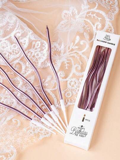 6pcs/12pcs Rose Gold Curved Candles, Birthday Candles, Cake Topper Decorations, Cake Decorations, Baking Supplies Back To School Halloween Decor Fall Decor Christmas Decorations Living Room Decor