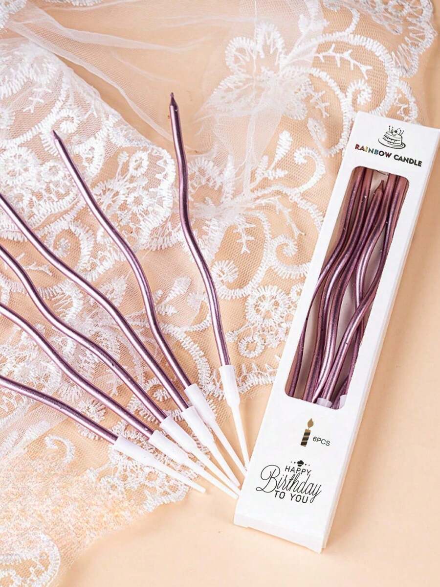 6pcs/12pcs Rose Gold Curved Candles, Birthday Candles, Cake Topper Decorations, Cake Decorations, Baking Supplies Back To School Halloween Decor Fall Decor Christmas Decorations Living Room Decor