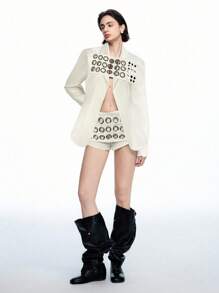 LYSMO White Eyelet Studded Suit Set - Spring/Summer - Party/Y2K In Fall/Winter - White - View 1