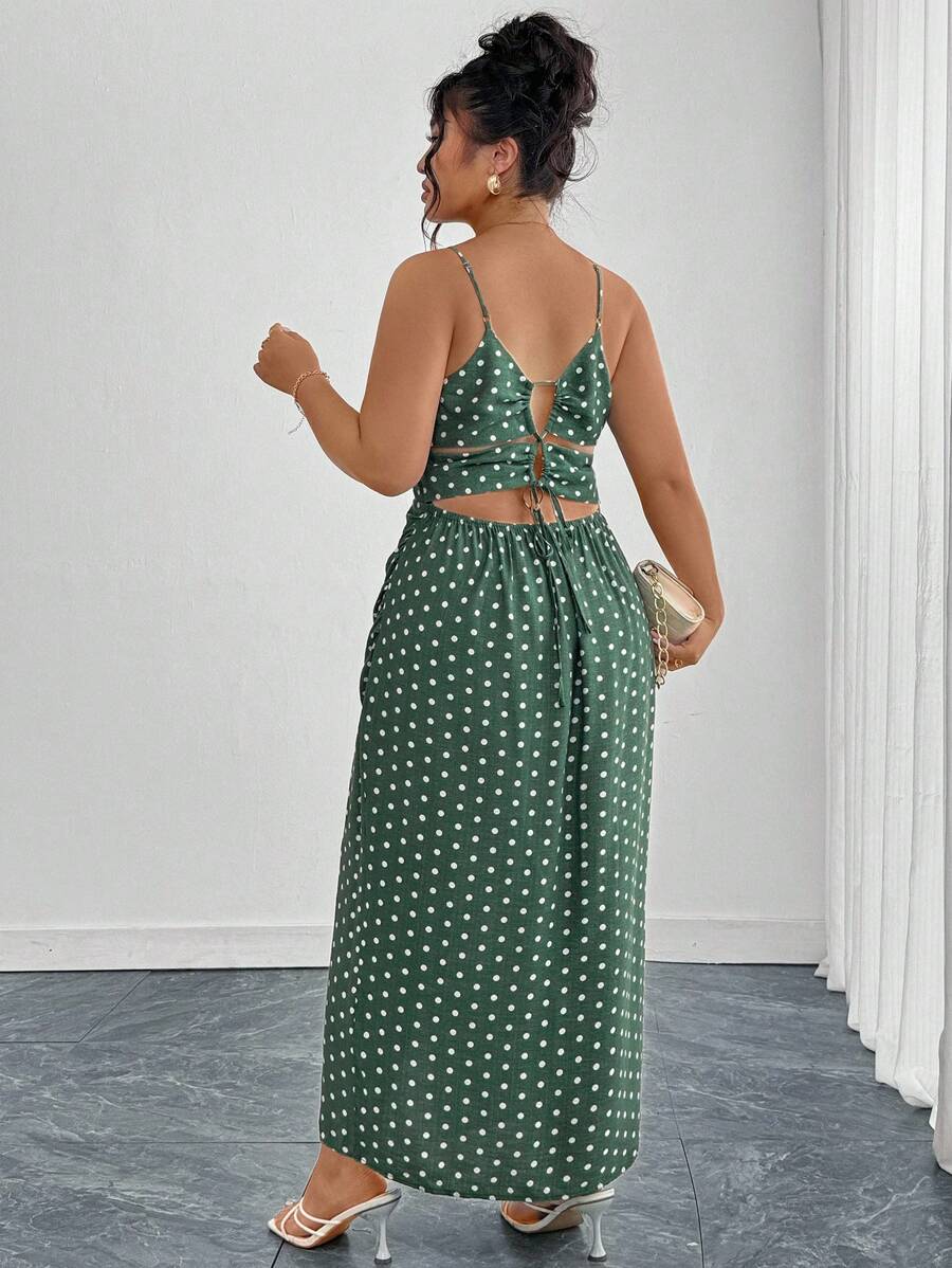 Flirla Plus Size Women's French Style Vacation Beach Gathered Bust Shirred Waist Slip Dress, Sleeveless, Suitable For Spring & Summer