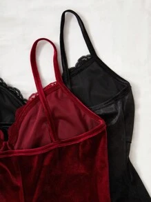 2件套女士优雅丝绒蕾丝边吊带睡裙套装，丝绒睡衣，内衣睡裙，丝绒睡袍，女士丝绒睡裙，秋冬服装