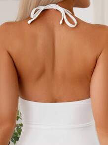 Swim Chiccia Traje de baño de una pieza sexy para mujer con escote en V profundo y recortes en el frente y la espalda, para verano - Blanco - Ver 5