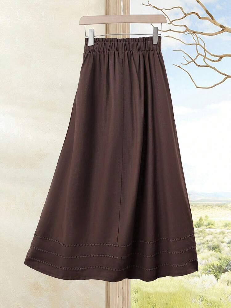 Women's Casual Knotted Linen Skirt Fall Women Clothes Back To School  Fall Women Clothes Old Money Style Women  Business Casual Woman Brown Long Skirt Cotton Skirt Brown Cotton Skirt Coffee Brown Skirt Long Cotton Skirt Cotton Maxi Skirt