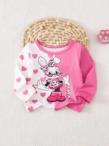 SHEIN Bow Print Black Long Sleeve Blouse For Baby Girls, Versatile Fashionable Elegant Outerwear - Hot Pink - View 1
