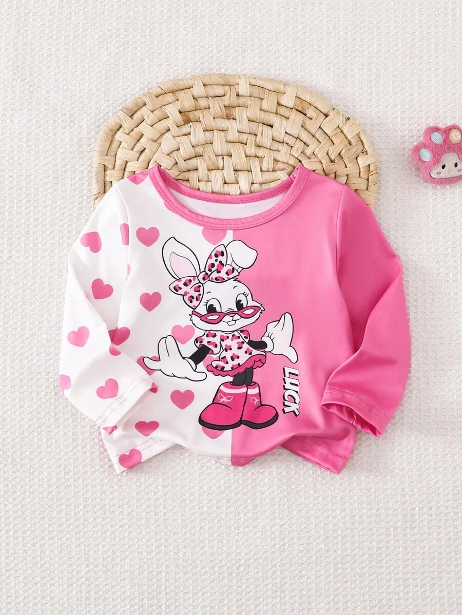 SHEIN Bow Print Black Long Sleeve Blouse For Baby Girls, Versatile Fashionable Elegant Outerwear - Hot Pink - View 1