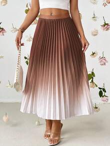 Firerie Women's Casual Gradient A-Line Pleated Skirt - Brown - View 4