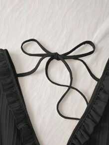 INAWLY 女士休闲荷叶边吊带简约迷你连衣裙，浅黄色优雅风格适合夏季度假 - 黑色 - 查看 3