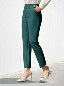 EURMUSE Women's Solid Color Simple Daily Suit Pants  - Dark Green - View 3