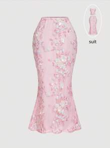 SHEIN MOD 女士优雅亮片刺绣美人鱼下摆裙、可爱上衣、舞会裙、生日、节日场合、返校、女士正式装、万圣节、乡村音乐会、狂欢、2000 年代风格、夏季、波西米亚风、巡航 - 粉色 - 查看 1