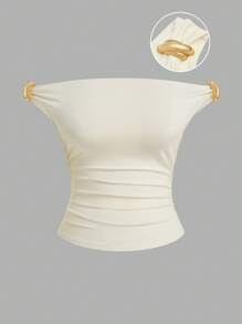 SHEIN Sweetro Top et élégant pour femmes grandes tailles avec anneau métallique épaules dénudées