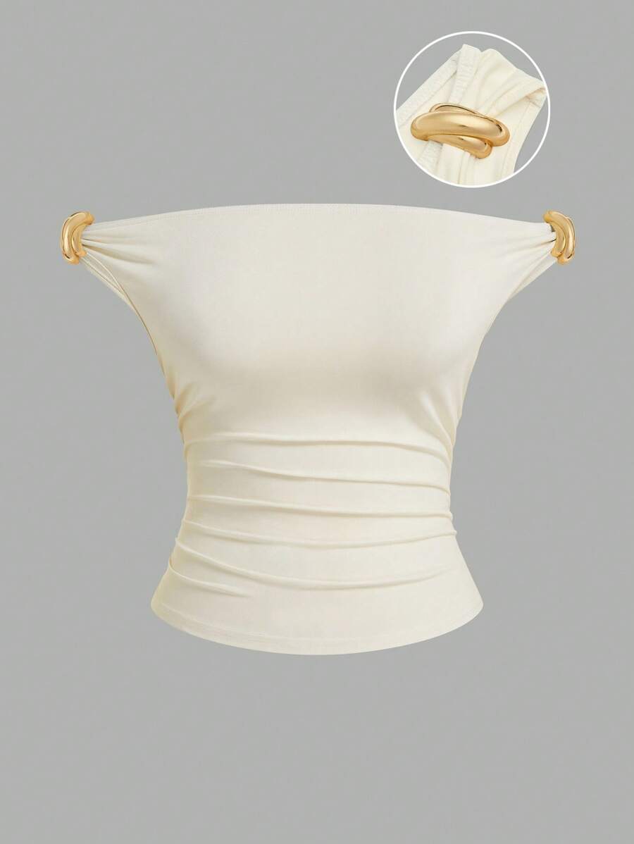 SHEIN Sweetro Top et élégant pour femmes grandes tailles avec anneau métallique épaules dénudées