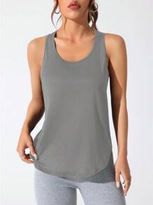 CourtClass Women's Casual Letter Graphic Racerback Tank Top, Summer - Light Grey - View 4