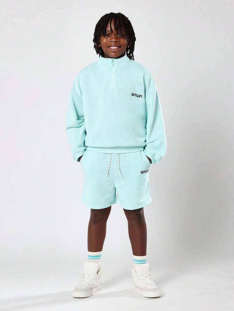 Funnel Neck Sweatshirt And Bermuda Shorts With Brand Logo