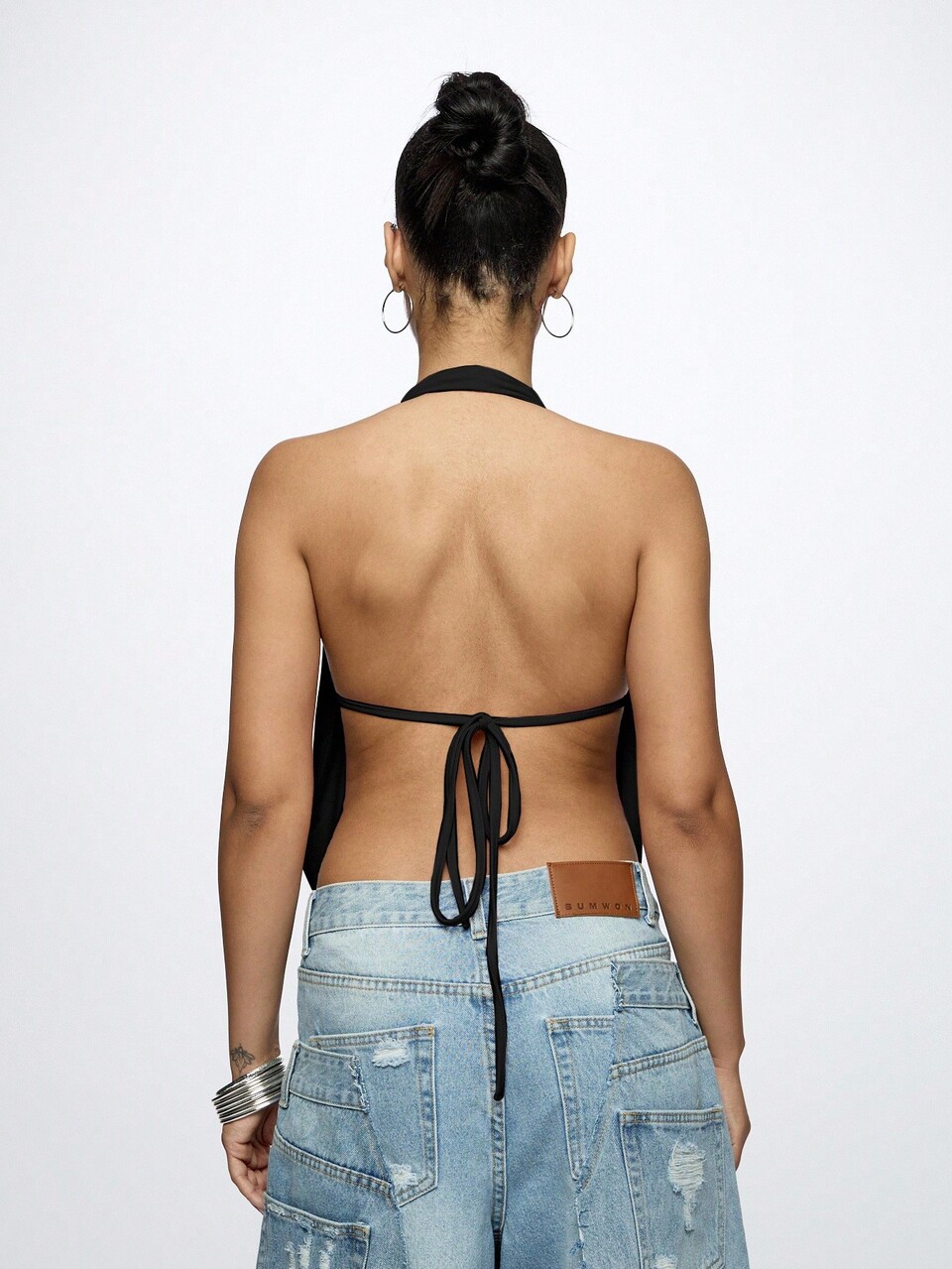SUMWON Elegant Draped Halter Neck Cowl Front Party Club Top Modern Evening Festival Style