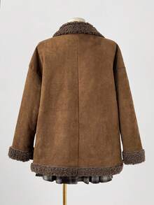 Sweetra Plus Size New Elegant Deer Velvet Thermal Lined Reversible Long Sleeve Short Jacket For Women, Thickened Double-Sided Wear Coat, Winter Fall Autumn