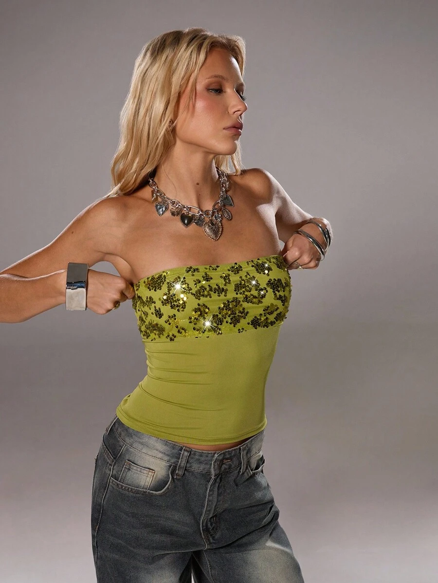 TRNVIE 女式性感露背吊带背心，串珠拼接，松紧腰，无袖，适合夏季度假