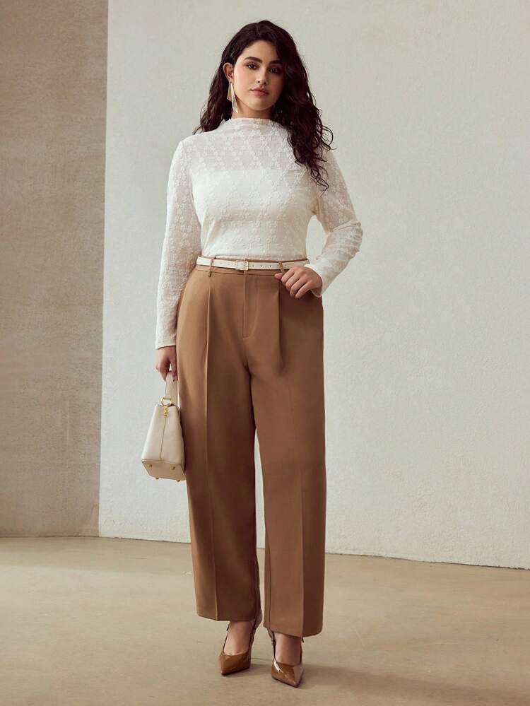 PLUS SIZE TEXTURED STAND NECK T-SHIRT