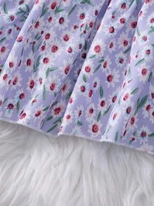 女童花卉印花蝴蝶结装饰短袖连衣裙