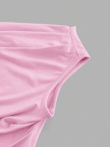 SHEIN EZwear 2 件套黑色和粉色纯色露肩荷叶边衬衫，夏季新款百搭百搭女式上衣 - 彩色 - 查看 3