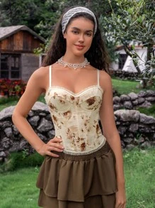 SHEIN 1 bộ đồ liền thân in họa tiết định hình eo và lưng cho nữ - Nhiều màu - Xem 3