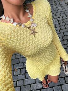 Sunnyshic Women's Vacation Casual Solid Color Textured Tie-Back Sleeveless Dress Yellow Dress Fall Cloth For Women - Yellow - View 3