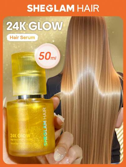 SHEGLAM HAIR 24K Glow High Shine Styling Serum-50ml/1.69 FlOz,24K Gold 10 IN 1Hair Care Daily Essential Serum,Soften Hair With Almond Oil & Macadamia Oil For Hair Reduces Frizz And Damage,Adds Shine -24KK Light As Air,Gloss As Gold,Fine Perfume Smells High Temp Protection Repair Essence Suitable For All Hair Types Birthday Gift Pink Vibe Makeup Party Beach Travel Camping School Campus Festivals Rose Present Girl Charm Best Women's Day Love Yourself Spring Hair Care