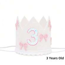 1件，半岁/1-5岁蝴蝶结生日帽装饰周岁礼物白色皇冠粉色蝴蝶结皇冠派对公主头饰照片白粉装饰生日派对帽装饰数量2/1-5亮片皇冠发饰公主生日派对节庆派对 - 彩色 - 查看 6