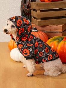 PETSIN 一件宠物万圣节南瓜蜘蛛连帽法兰绒连帽衫 - 彩色 - 查看 7