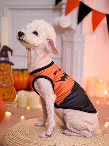 PETSIN 1 pièce de nouveau style de gilet portable pour chat et chien, mode, léger, respirant et confortable avec un imprimé de visage contrastant orange et noir pour Halloween - Multicolore - Voir 4