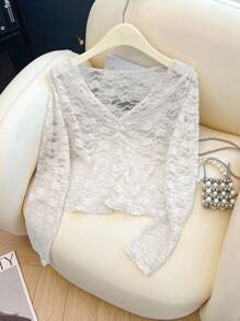 Women's Lace Ruffle V-Neck Long Sleeve Fashionable Blouse Fall Cloth For Women