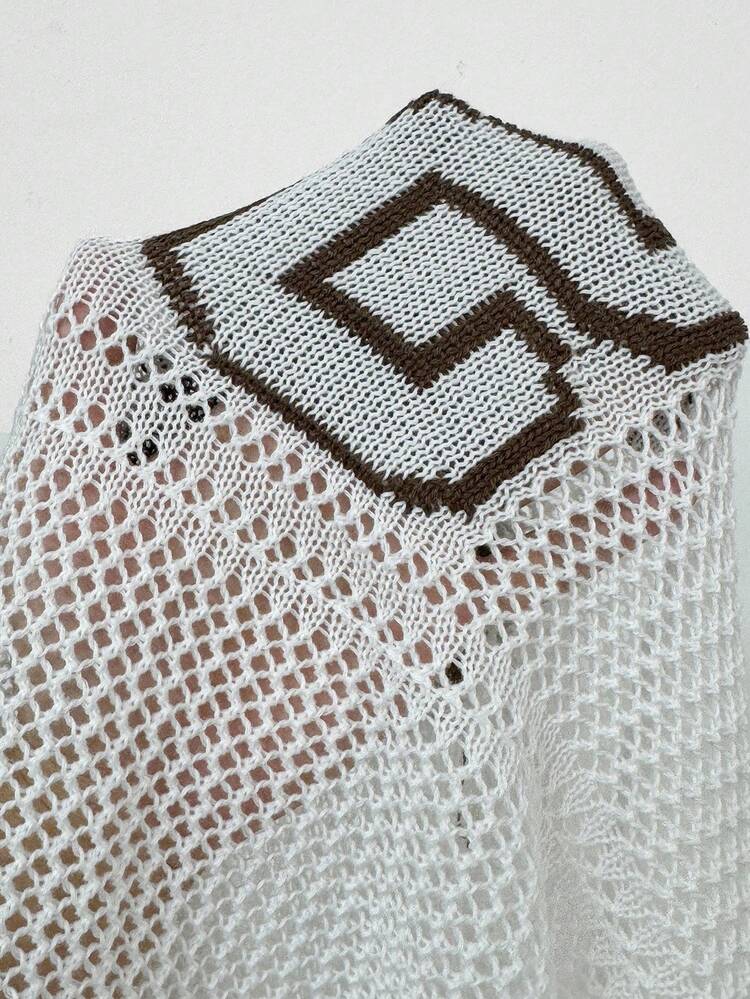 StreetHx New Letter Contrast Color Jacquard Casual Loose Hollow Out Round Neck Sweater Fall Winter Cloth For Women - White - View 7