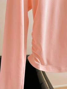 INAWLY Women's Casual Bow Print Ruched T-Shirt, Spring/Autumn - Dusty Pink - View 5
