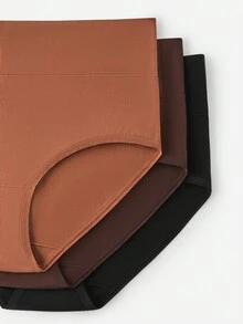 LUVLETTE 3条装透气棉质基础款高腰三角裤女士内裤套装 - 大地色 - 舒适 - 彩色 - 查看 12