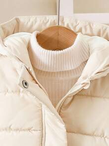 SHEIN Playful Pals 女婴连帽棉背心，秋冬外套 - 杏色 - 查看 5